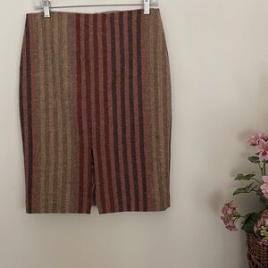 Boden British Tweed by Moon Red and Brown Striped Wool Pencil Skirt